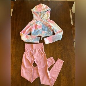 Bo+Tee Cropped Hoodie and Pink High Waisted Leggings Athletic Set
